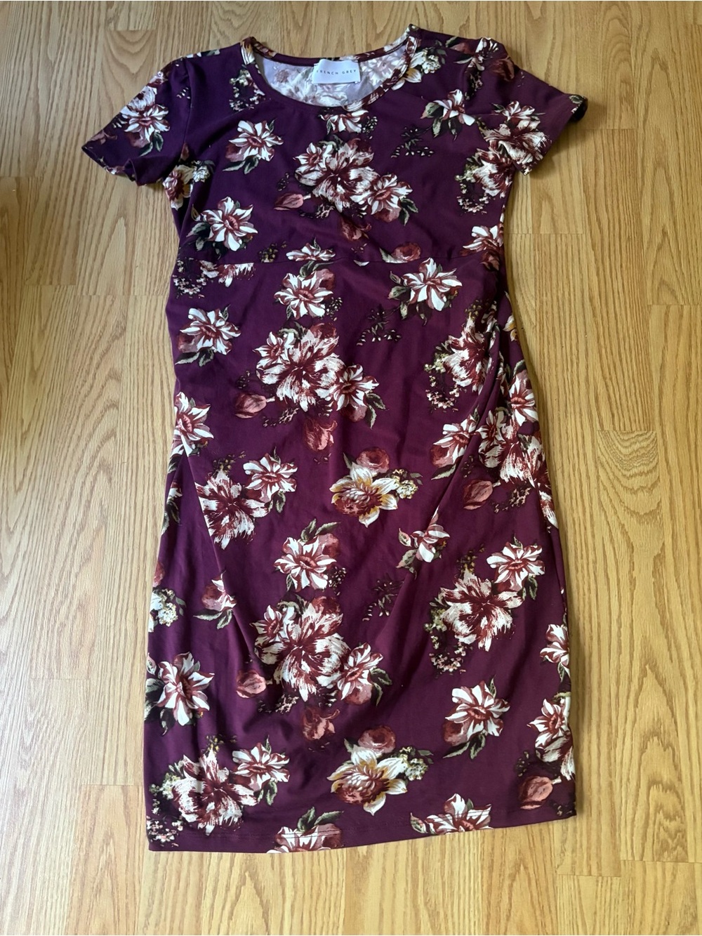 French Grey Plum Floral Short Sleeve Mini Dress